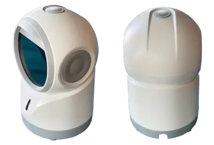 Pair of handheld scanners compatible with convenience store lottery display setups in the US.